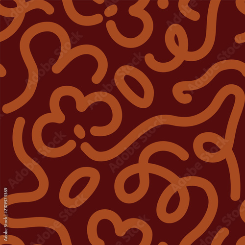 Abstract curves, lines on seamless pattern in doodle style. Endless backgroun...