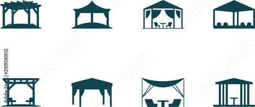 Bild auf Leinwand Collection of modern flat design icons representing various gazebo and pergola s