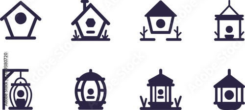 Quadro su tela Collection of simple silhouette birdhouse and feeder icons for outdoor avian hab