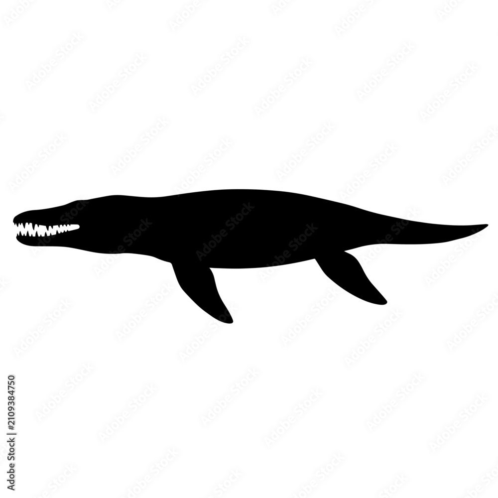Obraz premium Black silhouette of a prehistoric mosasaur marine reptile.