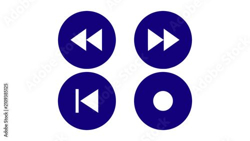 Glossy Circle Media Player Button Icon with Rewind, Fast Forward, and Record Symbols