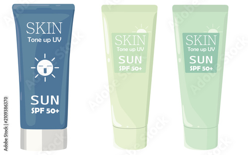 Cosmetic skin care sunscreen packaging mockup. Colorful sun block tube tubes for summer skin protection graphic vector.