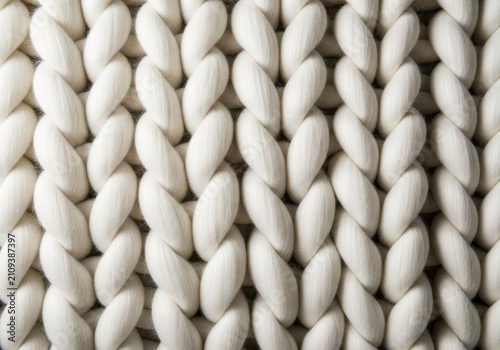 Luxurious soft cream texture of a chunky knitted wool blanket providing ultimate cozy comfort and warmth for relaxation, cozy, contented, fiber