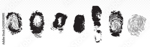 Foto Realistic fingerprint patterns, thumbprint black ink smudges, vector human identification marks isolated on transparent background