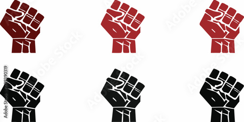 Raised Fist Silhouettes In Red And Black Flat Vector Illustration Set