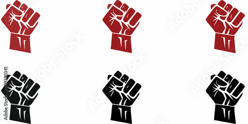 Foto Raised Fist Icons In Red And Black Flat Vector Illustration On White Background