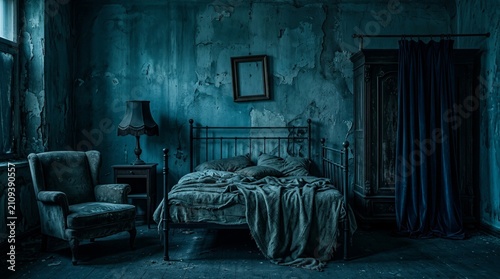 Creepy Abandoned Bedroom with Old Furniture and Dark Atmosphere