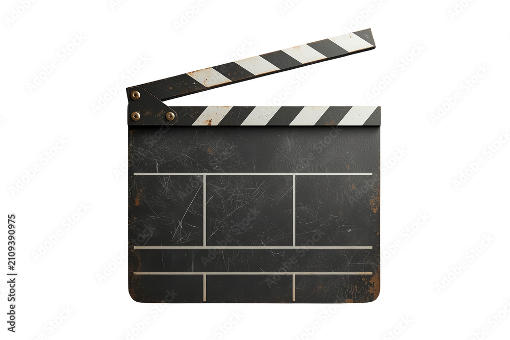Fototapeta premium Clapperboard representing movie production, filmmaking, and entertainment on a transparent background