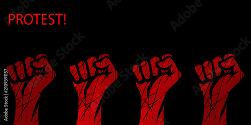 Fotografie Raised fists silhouette against a black background gritty protest art style