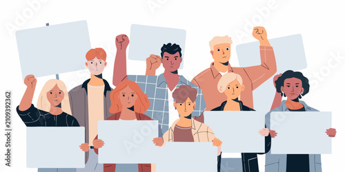Diverse group of people holding blank signs modern flat vector illustration