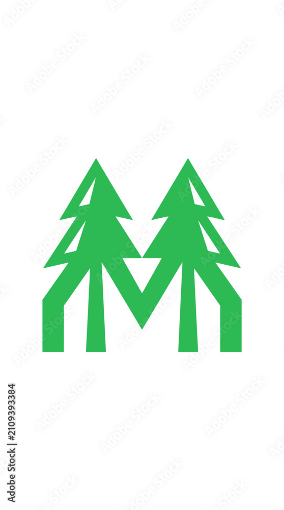Fototapeta premium Green outline letter M pine tree logo