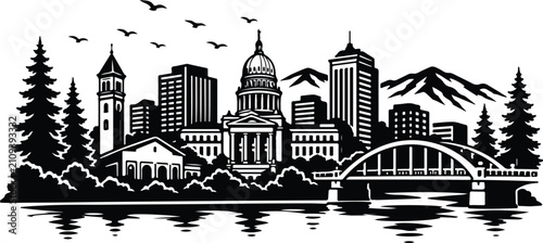 Boise Skyline Silhouette Landscape Vector Illustration