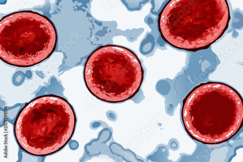 Cuadro en lienzo Red Blood Cells In Aqueous Environment Watercolor Illustration Style erythrocyte