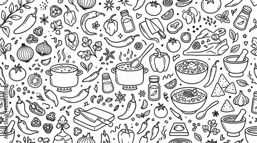 Spicy food and seasonings vector image pattern