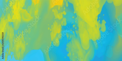 Foto A dynamic, modern, and minimalist grunge-style background featuring flowing yellow and blue paint textures; the color palette and the model's sheer swimwear accentuate her voluptuous, sexy curves
