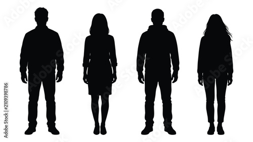Four people silhouettes standing in a row