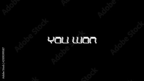you won text with glitch background Concept for animated video game screen. text you won looped glitch animation gaming effects 4k animation
