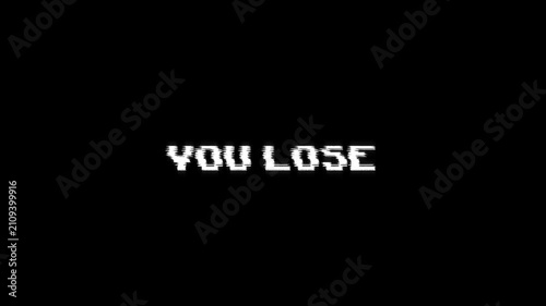 you lose text with glitch background Concept for animated video game screen. text you lose looped glitch animation gaming effects 4k animation