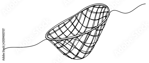 Fotografía Fishing landing net in continuous one line art style, minimalist angling equipme