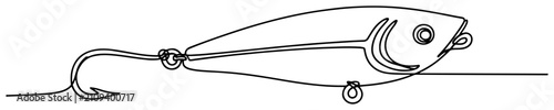 Fotografía Fishing lure bait with hook in continuous one line art style, minimalist artific