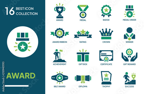 Award Achievement Medal Badge Icon Set Vector Collection