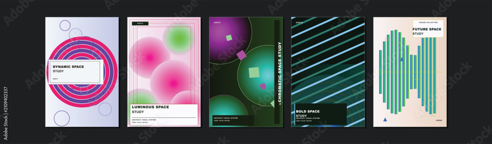 Fototapeta premium Set of five modern abstract posters with geometric graphic design