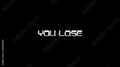 you lose text with glitch background Concept for animated video game screen. text you lose looped glitch animation gaming effects 4k animation