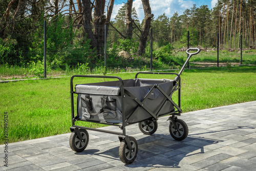 Foldable Utility Wagon Cart Outdoors on Paved Pathway