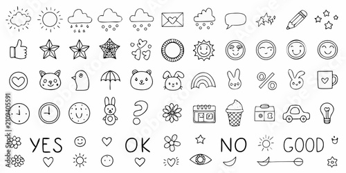 фотографія Collection Of Hand Drawn Line Icons On White Background
