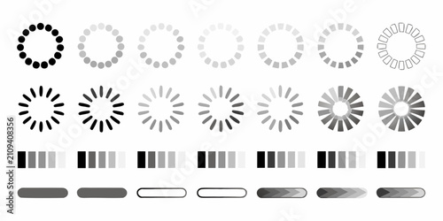Foto Loading spinner icons and slider control icons vector illustration on white back