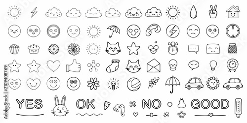 Photos Hand Drawn Weather Icons Faces And Objects Line Art Collection