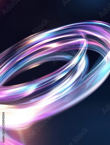 Abstract glowing neon light trails forming a dynamic spiral or futuristic tunnel, representing concepts of technology, data, speed, connection, and energy flow