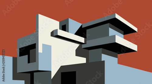 Abstract geometric building illustration with minimalist design and bold colors