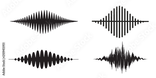 Foto Symmetrical sound wave patterns with diverse frequency modulation styles for audio editing background