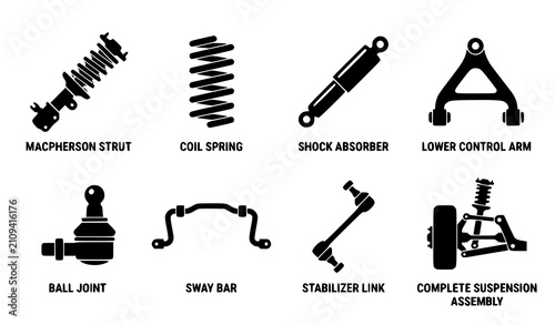 Konstfotografi Automotive Suspension Parts Black Silhouette Collection Featuring Strut Coil Spr