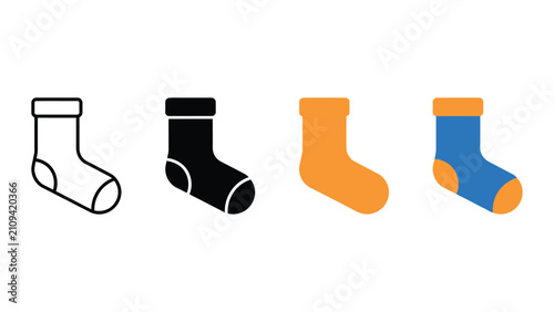 Collection of sock icons in linear and solid styles with clothing, footwear