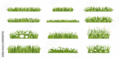 Cuadro en lienzo Collection Of Grass And Meadow Vegetation Vector Illustrations On White Backgrou