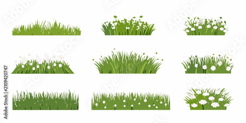 Bild auf Leinwand Collection Of Grass And Meadow Vegetation Vector Illustrations On White Backgrou