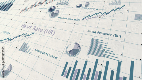 Health heart and body charts and graphs diagram on paper 3d illustration