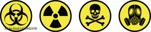 Foto hazard warning sign icons including biohazard radiation and toxicity warning sym