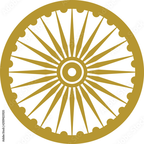 Golden ashoka chakra symbol representing the wheel of law and progress for indian national celebration