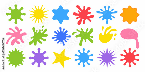 Konstfotografi Colorful Paint Splatters Collection Flat Vector Illustration On White Background