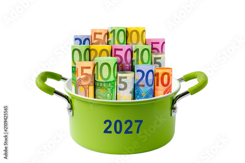 2027, Geld, Geldtopf, Eurobanknoten