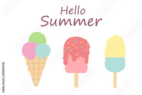 Hello summer ice cream on summer time vector illustration 