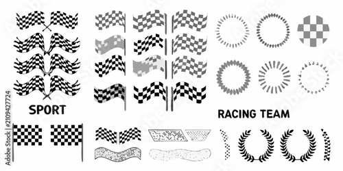 Foto Checkered Flags And Circular Racing Patterns Black And White Vector Illustration