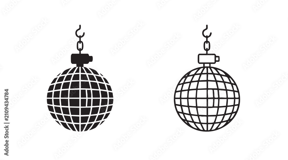 Fototapeta premium disco ball vector silhouette with line art pair icon featuring party, light, decoration