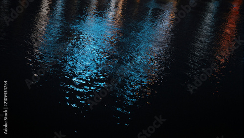 tilted frame rippling neon water reflection texture