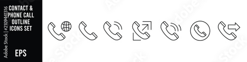 Cuadro en lienzo Minimal contact and phone call outline icon set featuring incoming outgoing answ