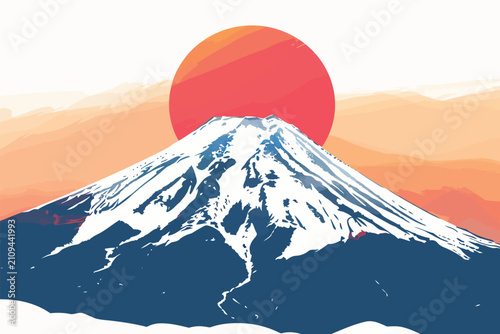 Snow-Capped Mount Fuji in Japan stock image isolated vector style