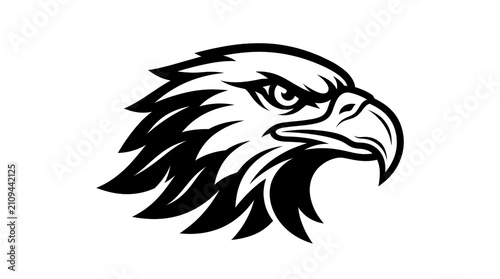 Eagle Head Mascot Logo. Fierce Bird of Prey Illustration. Powerful Wildlife Symbol. Bold Monochrome Vector Design